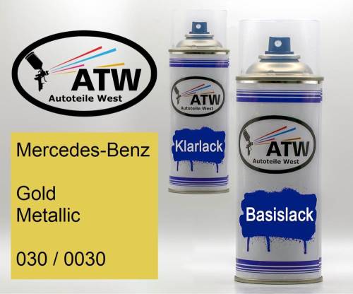 Mercedes-Benz, Gold Metallic, 030 / 0030: 400ml Sprühdose + 400ml Klarlack - Set, von ATW Autoteile West.